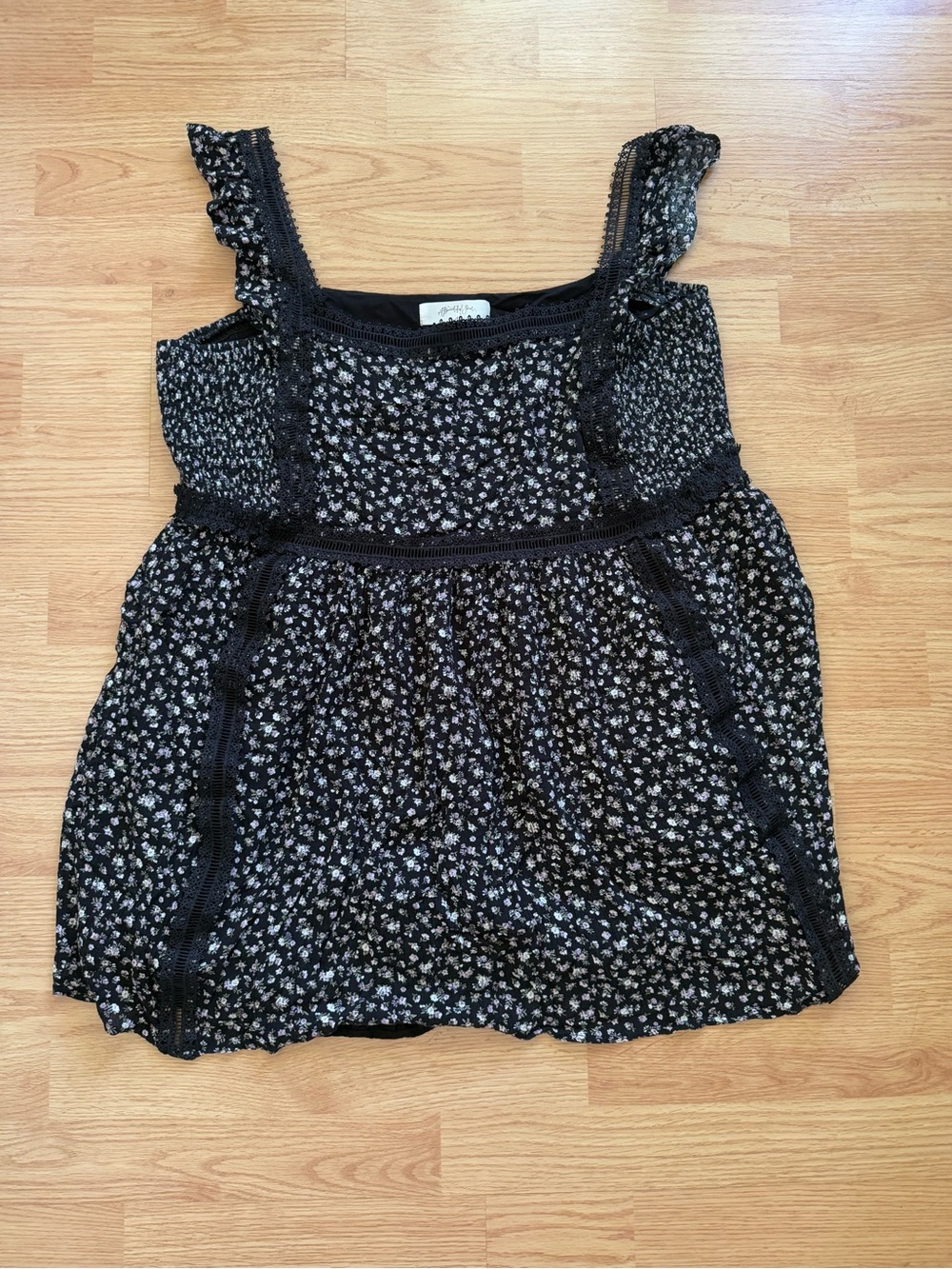 Beautiful Soul Altar'd State Black Floral Babydoll Top Size A XL Coquette